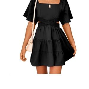 🆕 SHY VELVET COLLECTION Square Neck Short Sleeves Crossover Elastic Waist Dress